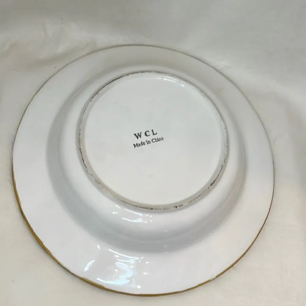 WCL Ceramic Bowl Serving Dish 3 In Tall 13 In Round Gold Yellow Green Leaf